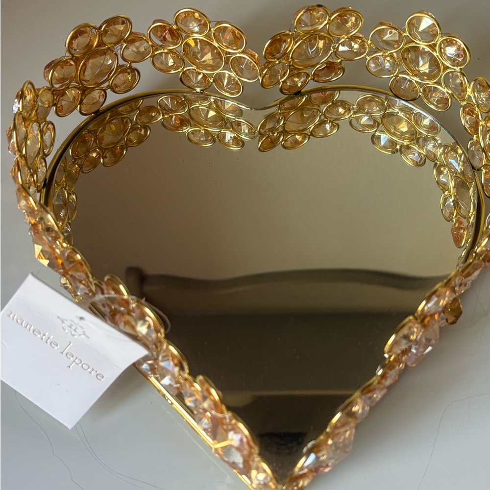 Nanette Lepore Gold Floral Heart Mirror Tray